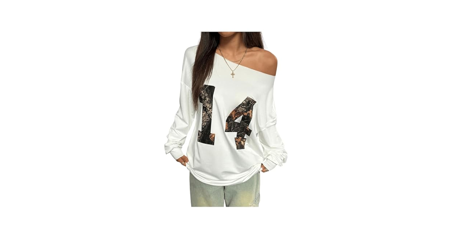 トップス Logo Emb Off Shoulder Sweatshirt Amazon.com: SOLY HUX Girl's Off The Shoulder Sweatshirt Long